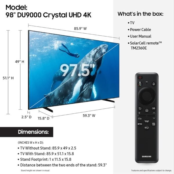 818p1S6DVL._AC_SL1500_ Samsung 98-Inch 4K Crystal UHD DU9000 Review Stunning Picture Quality and Smart Features